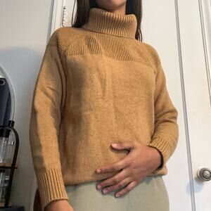 LL Bean Tan Waffle Turtleneck Sweater L